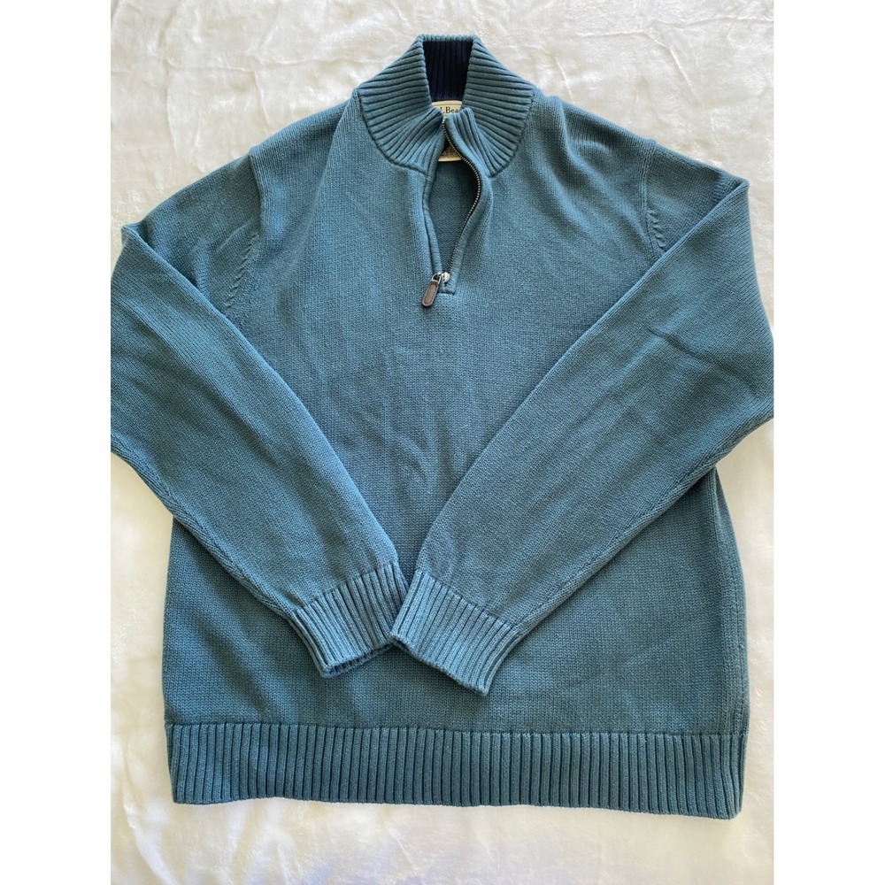 LL Bean Quarter Zip Sweater Mens Medium Blue Cotton Pullover Slateblue Gorpcore